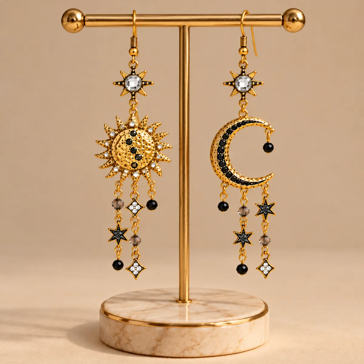 Cosmic Muse Sun Moon Tassel Earrings
